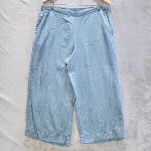 J. Jill Denim Blue Chambray Wide Leg Cropped Pants Size Large Petite Beach Boho